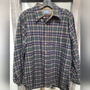 Vintage Pendleton Shirt Men's Large Wool Flannel Button Up Tartan Plaid Workwear